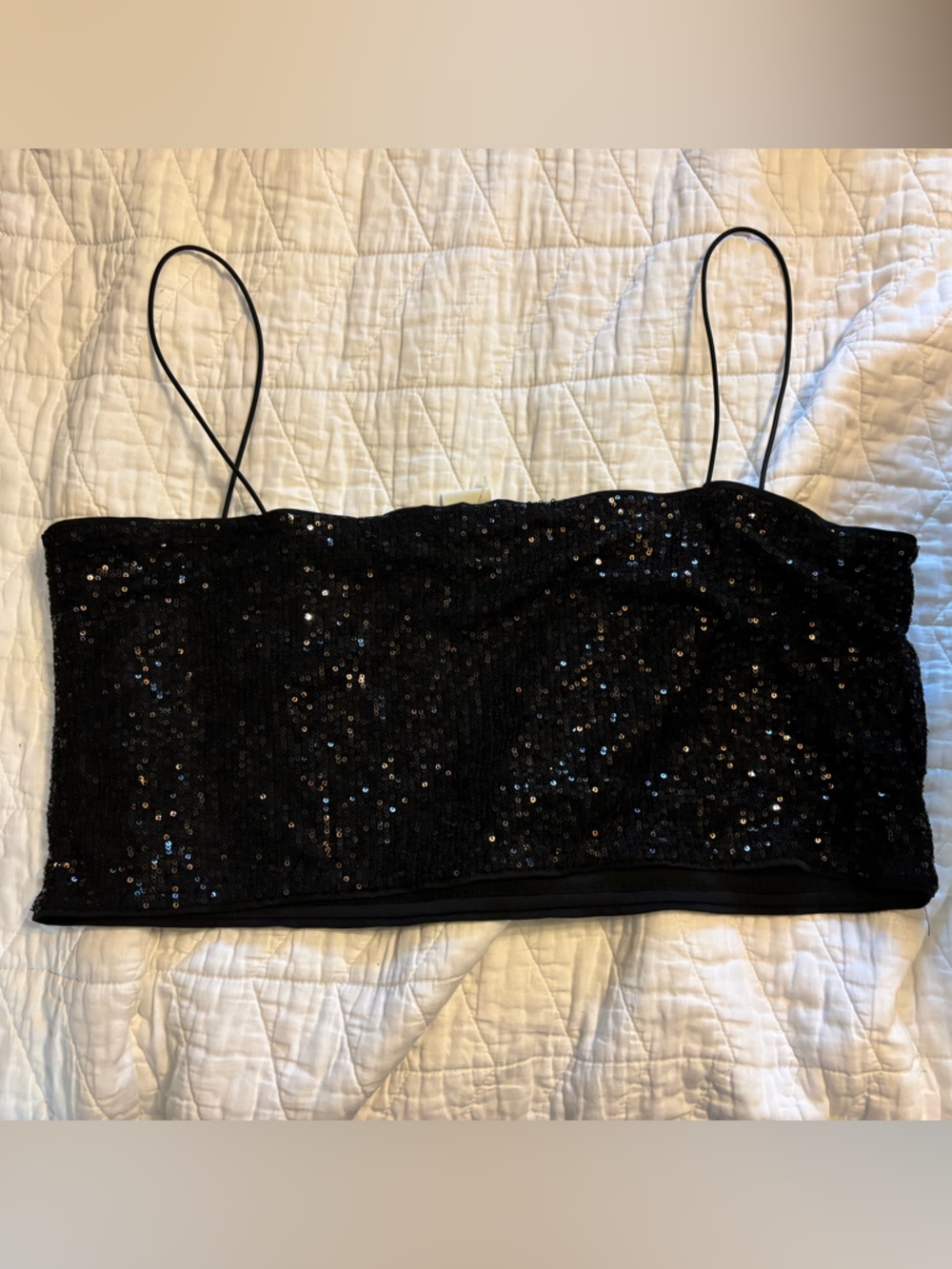 H&M Black Sequin Strapless Crop Top